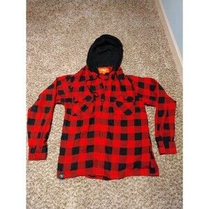 Brooklyn Standard Men's Black And Red Plaid Button Down Hooded Long Sleeve | Med